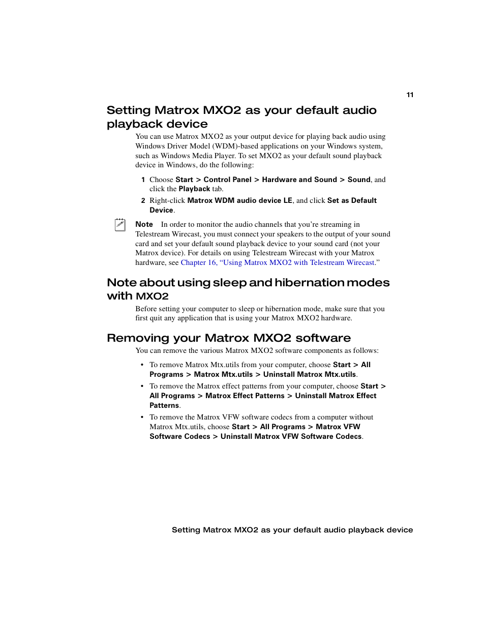 Removing your matrox mxo2 software, Mxo2 | Matrox MXO2 PCIe Host Adapter User Manual | Page 35 / 388