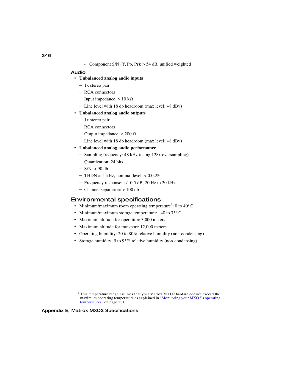 Environmental specifications | Matrox MXO2 PCIe Host Adapter User Manual | Page 370 / 388