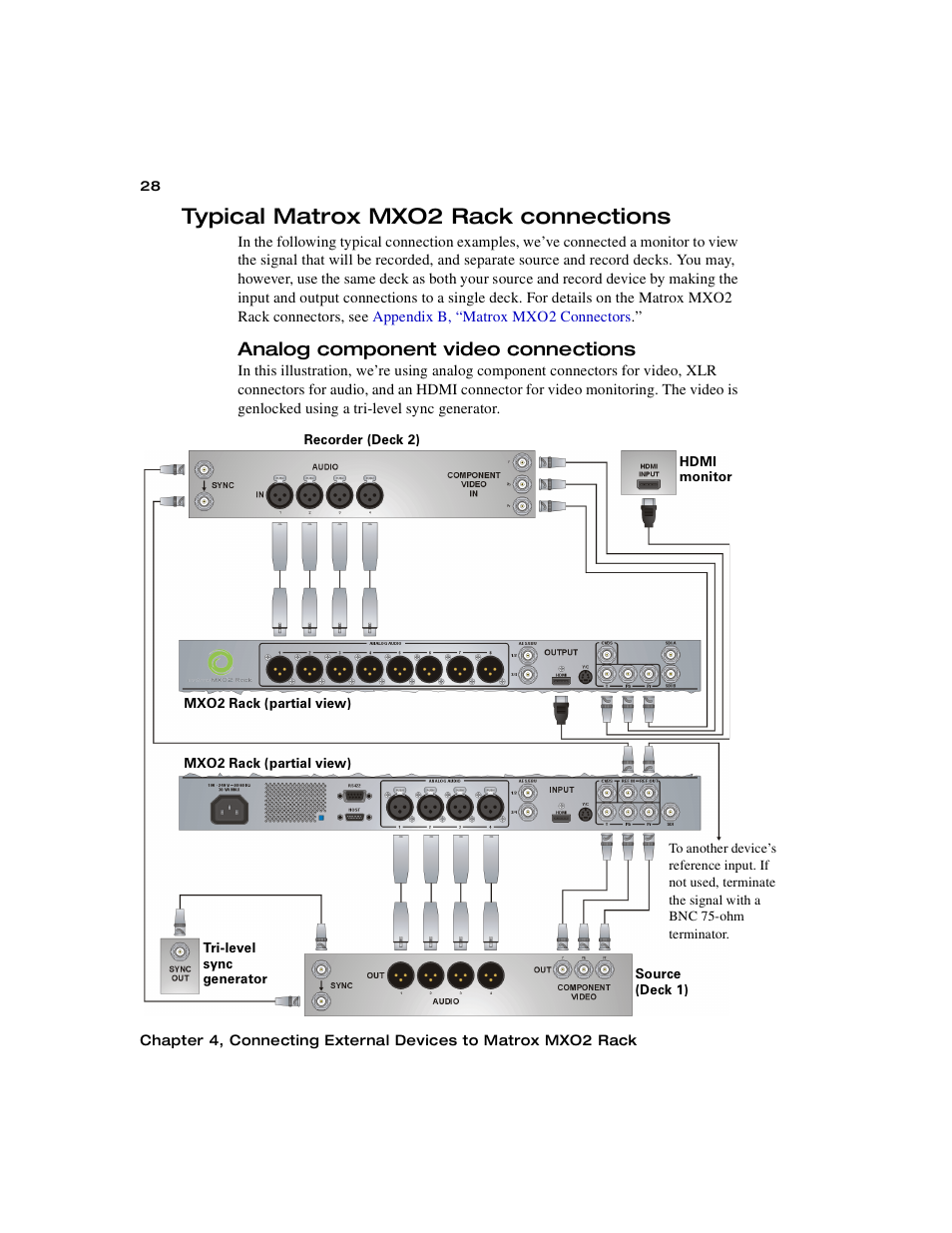 Typical matrox mxo2 rack connections, Analog component video connections | Matrox MXO2 PCIe Host Adapter User Manual | Page 52 / 388