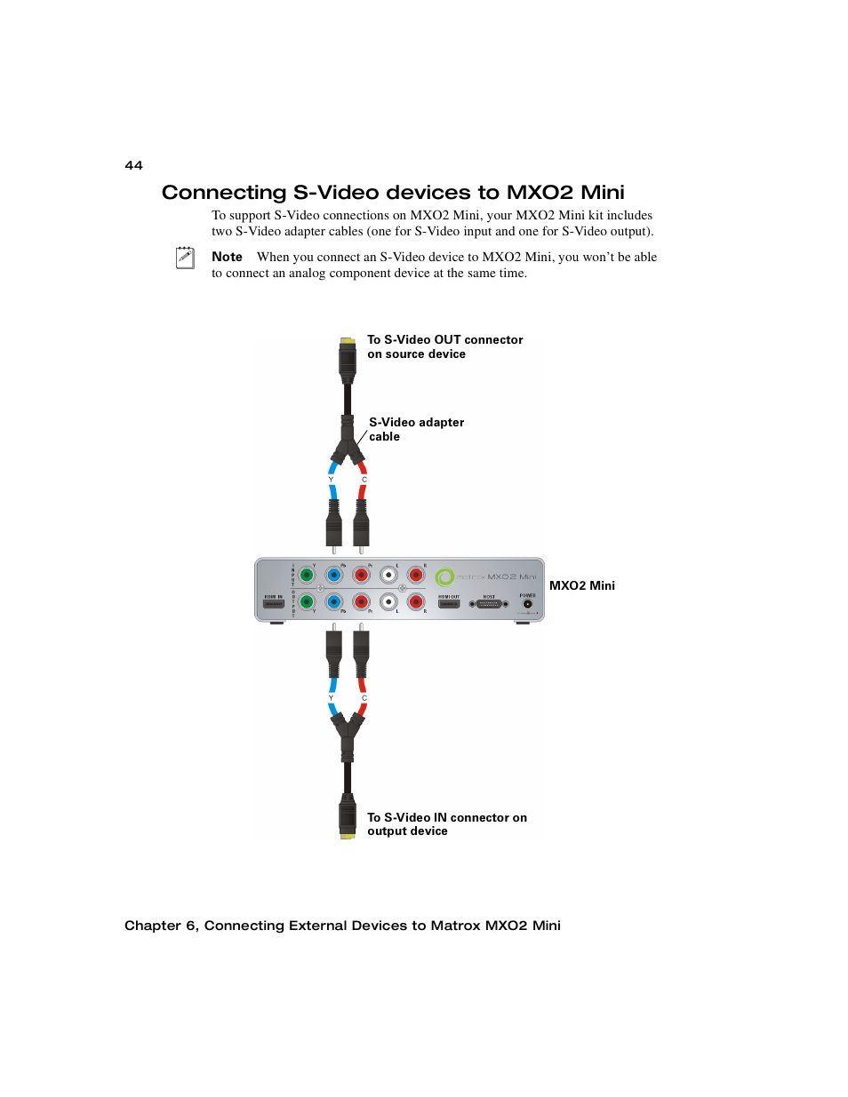 Connecting s-video devices to mxo2 mini | Matrox MXO2 PCIe Host Adapter User Manual | Page 68 / 388