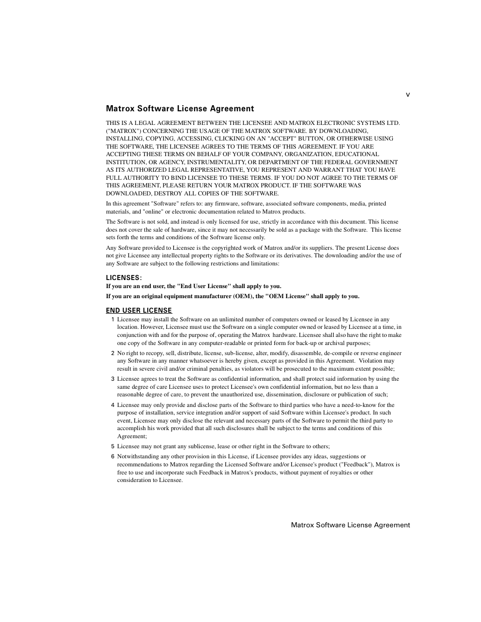 Matrox software license agreement | Matrox MXO2 PCIe Host Adapter User Manual | Page 7 / 388