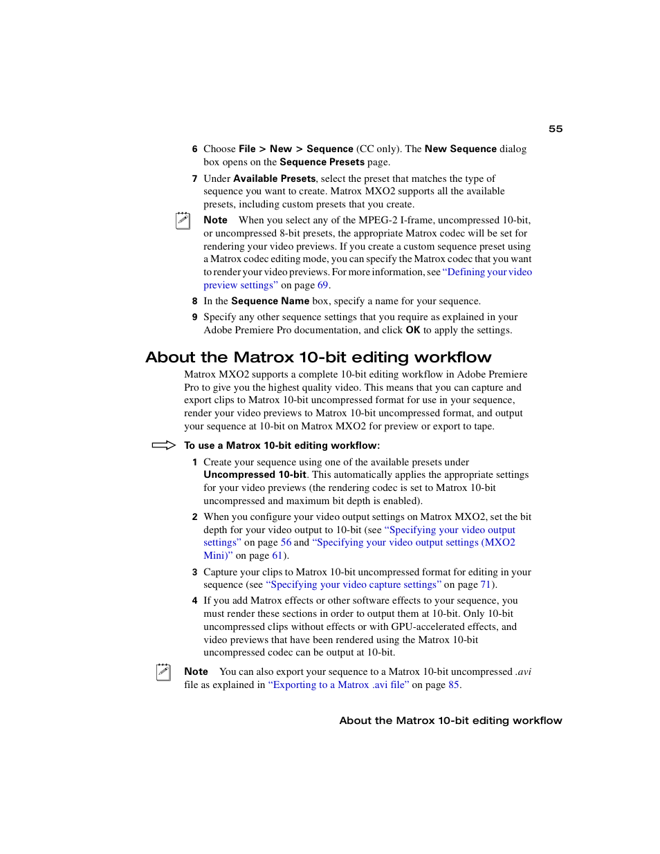 About the matrox 10-bit editing workflow | Matrox MXO2 PCIe Host Adapter User Manual | Page 79 / 388