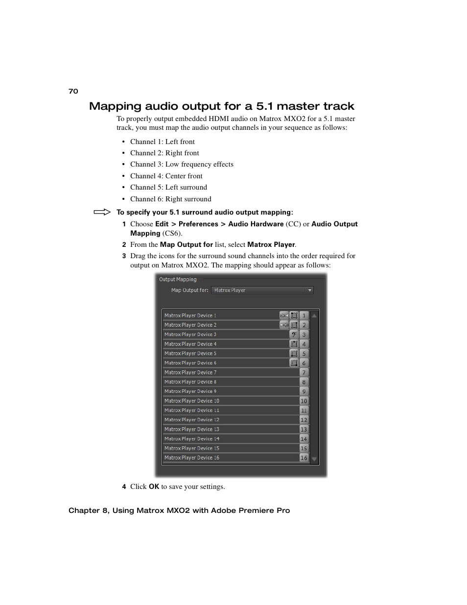Mapping audio output for a 5.1 master track | Matrox MXO2 PCIe Host Adapter User Manual | Page 94 / 388