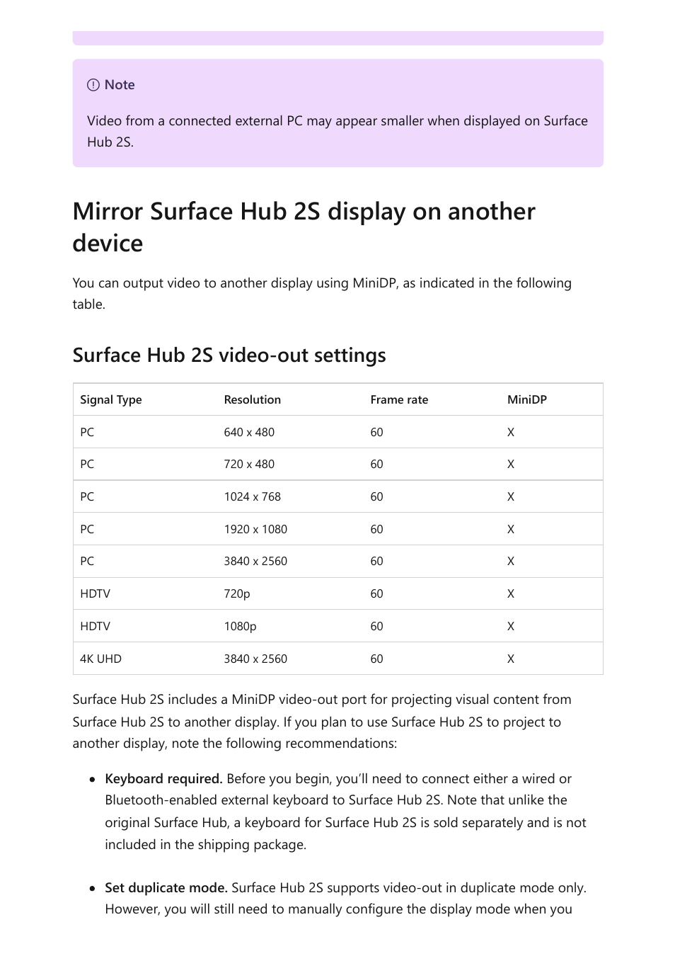 Mirror surface hub 2s display on another device, Surface hub 2s video-out settings | Microsoft Surface Hub 2 SmCamera User Manual | Page 111 / 572