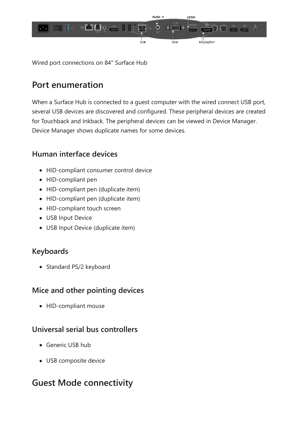 Port enumeration, Guest mode connectivity | Microsoft Surface Hub 2 SmCamera User Manual | Page 117 / 572
