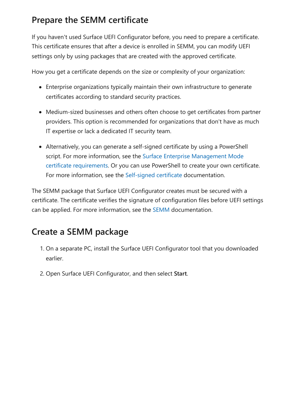 Prepare the semm certificate, Create a semm package, Prepare the semm certificate create a semm package | Microsoft Surface Hub 2 SmCamera User Manual | Page 159 / 572