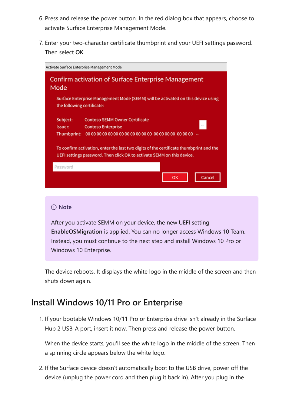 Install windows 10 pro or enterprise, Install windows 10/11 pro or enterprise | Microsoft Surface Hub 2 SmCamera User Manual | Page 175 / 572