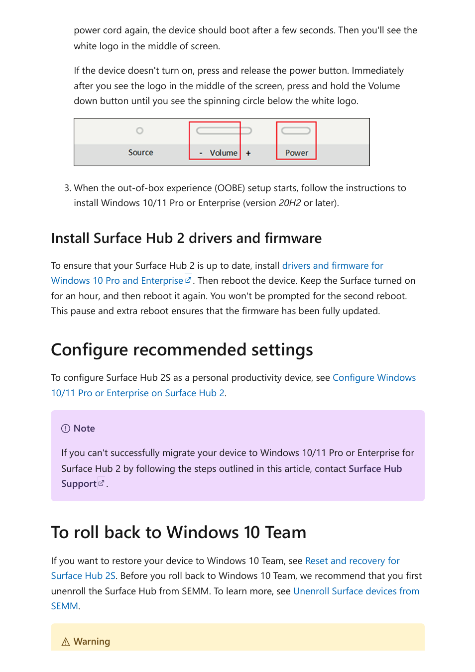 Configure recommended settings, Install surface hub 2 drivers and firmware | Microsoft Surface Hub 2 SmCamera User Manual | Page 176 / 572
