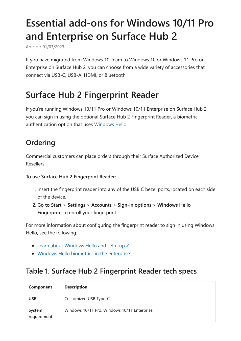Surface hub 2 fingerprint reader | Microsoft Surface Hub 2 SmCamera User Manual | Page 200 / 572