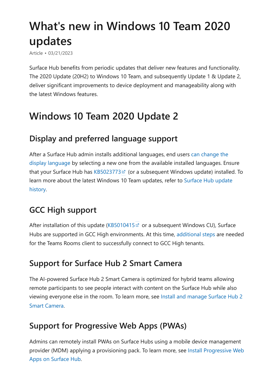 What's new in windows 10 team 2020 updates | Microsoft Surface Hub 2 SmCamera User Manual | Page 203 / 572