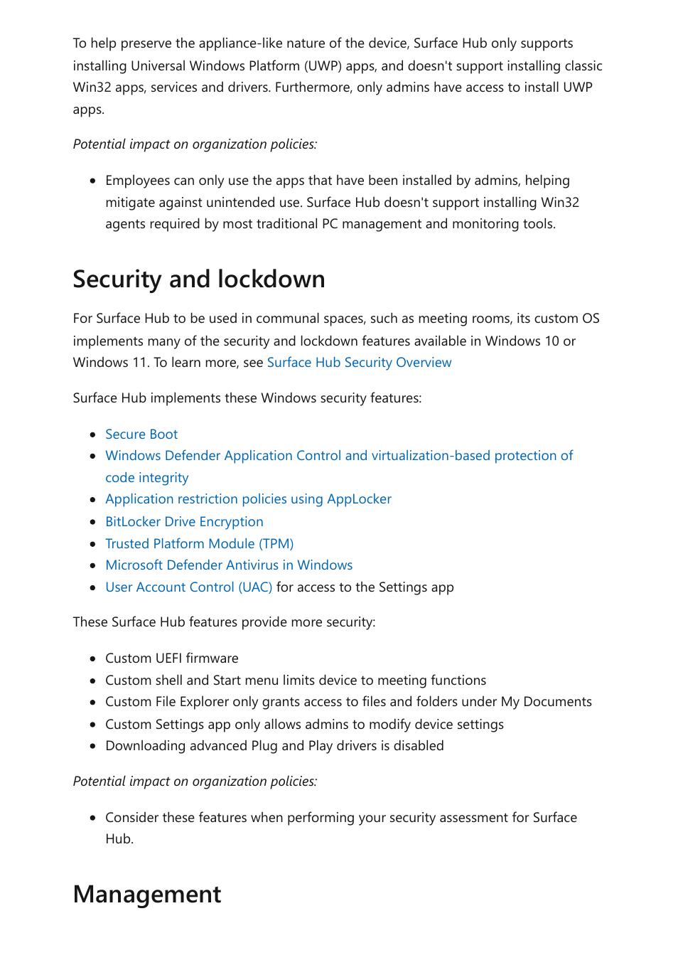 Security and lockdown management | Microsoft Surface Hub 2 SmCamera User Manual | Page 211 / 572