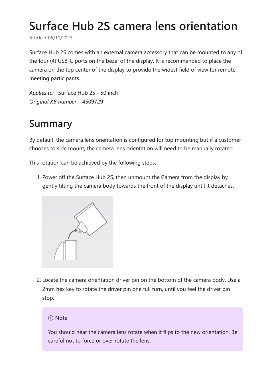 Surface hub 2s camera lens orientation, Summary | Microsoft Surface Hub 2 SmCamera User Manual | Page 215 / 572