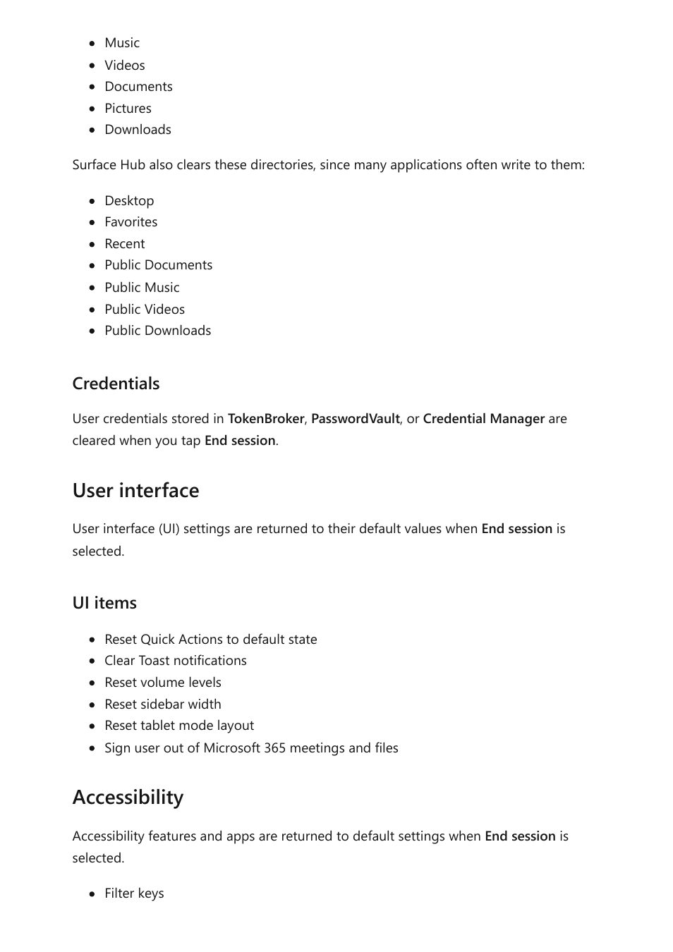 User interface, Accessibility, Credentials | Ui items | Microsoft Surface Hub 2 SmCamera User Manual | Page 220 / 572