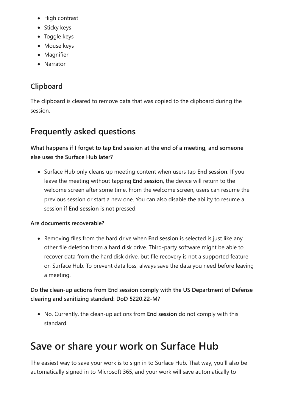 Save or share your work on surface hub, Frequently asked questions, Clipboard | Microsoft Surface Hub 2 SmCamera User Manual | Page 221 / 572