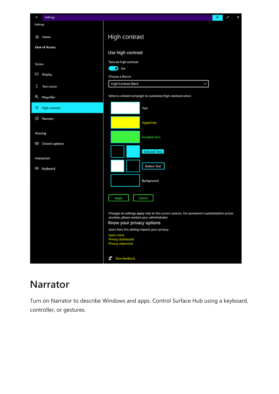 Narrator | Microsoft Surface Hub 2 SmCamera User Manual | Page 230 / 572