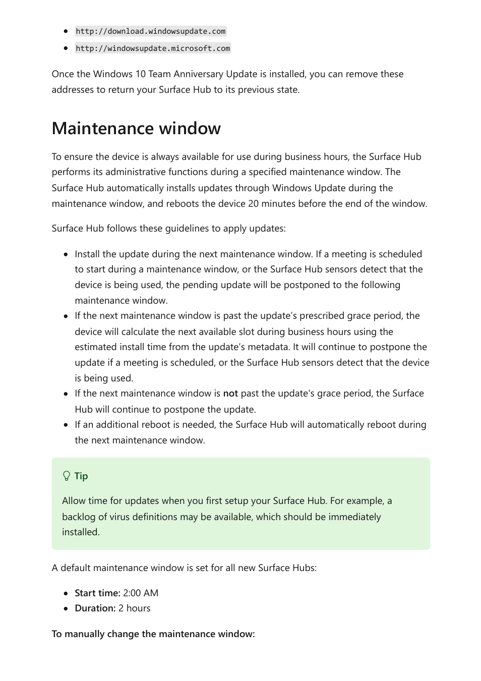 Maintenance window | Microsoft Surface Hub 2 SmCamera User Manual | Page 261 / 572