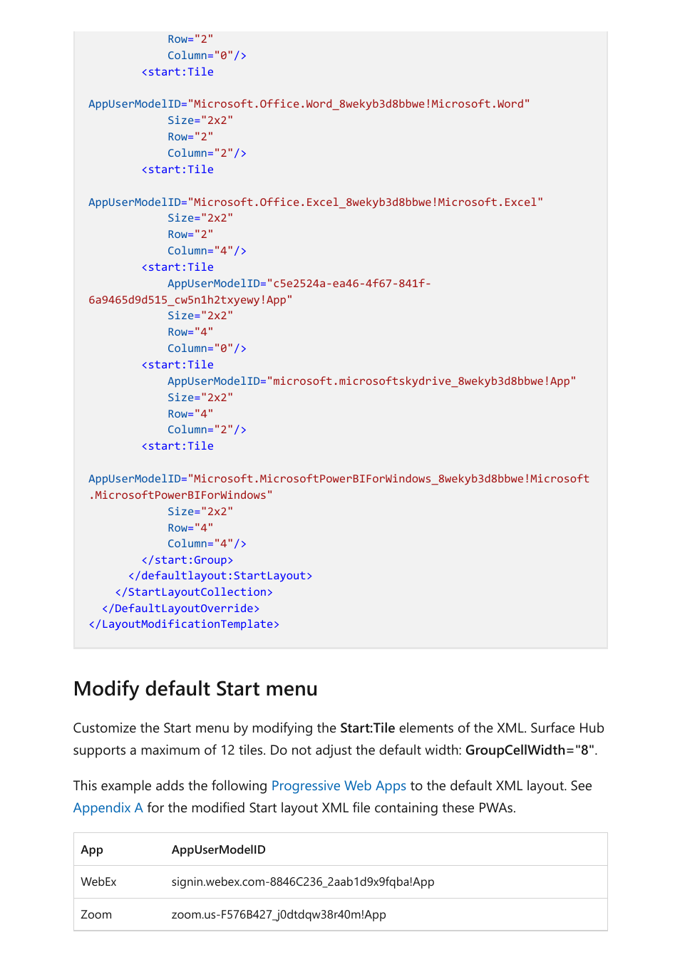 Modify default start menu | Microsoft Surface Hub 2 SmCamera User Manual | Page 271 / 572