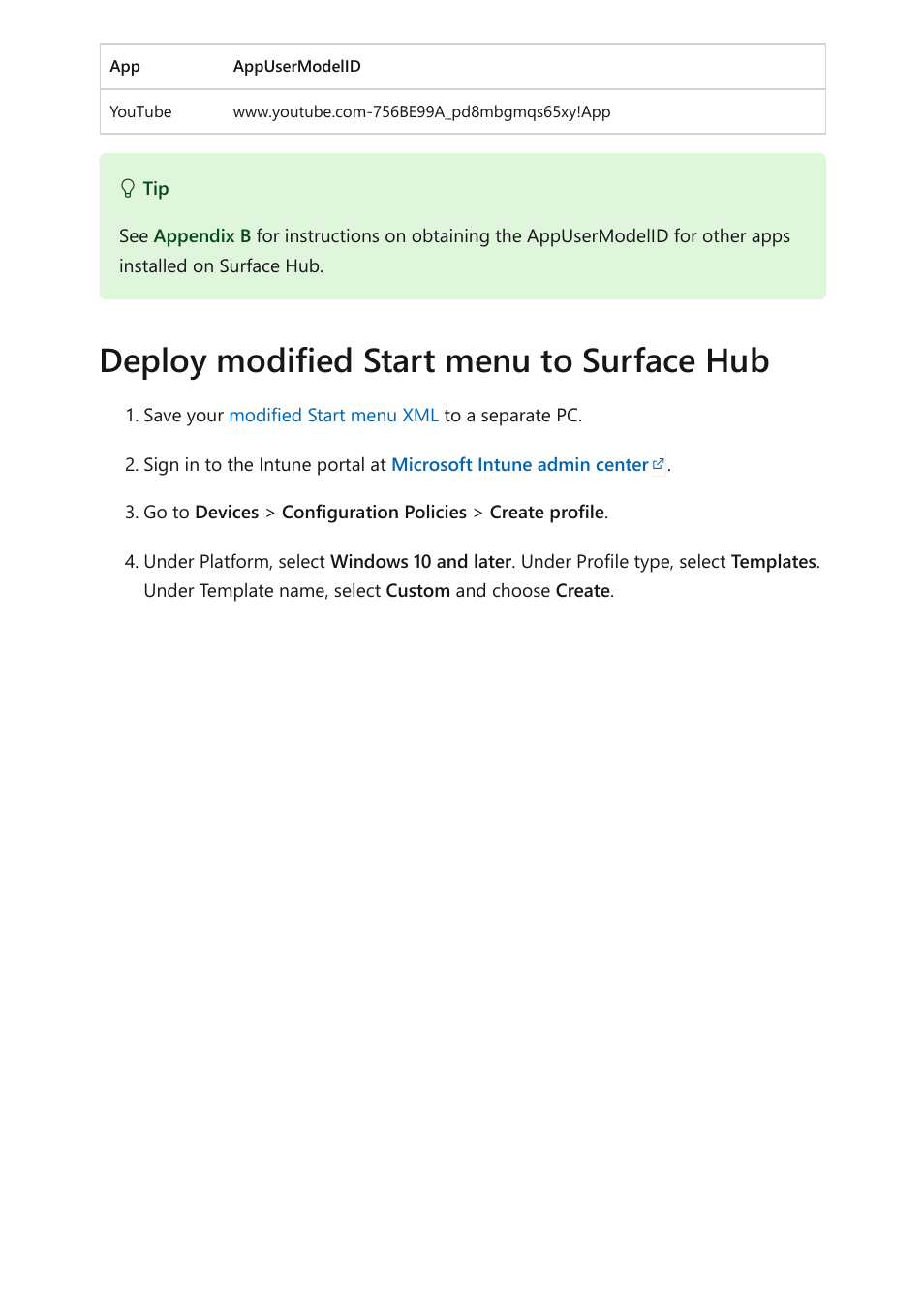As described below, Deploy modified start menu to surface hub | Microsoft Surface Hub 2 SmCamera User Manual | Page 272 / 572