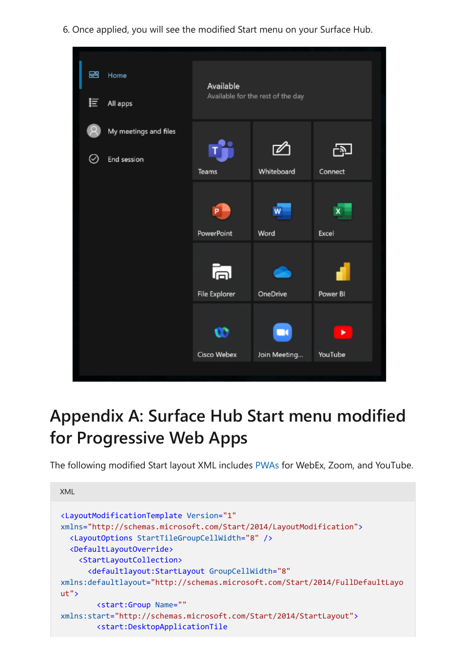 Save your, Modified start menu xml, To a separate pc | Microsoft Surface Hub 2 SmCamera User Manual | Page 275 / 572