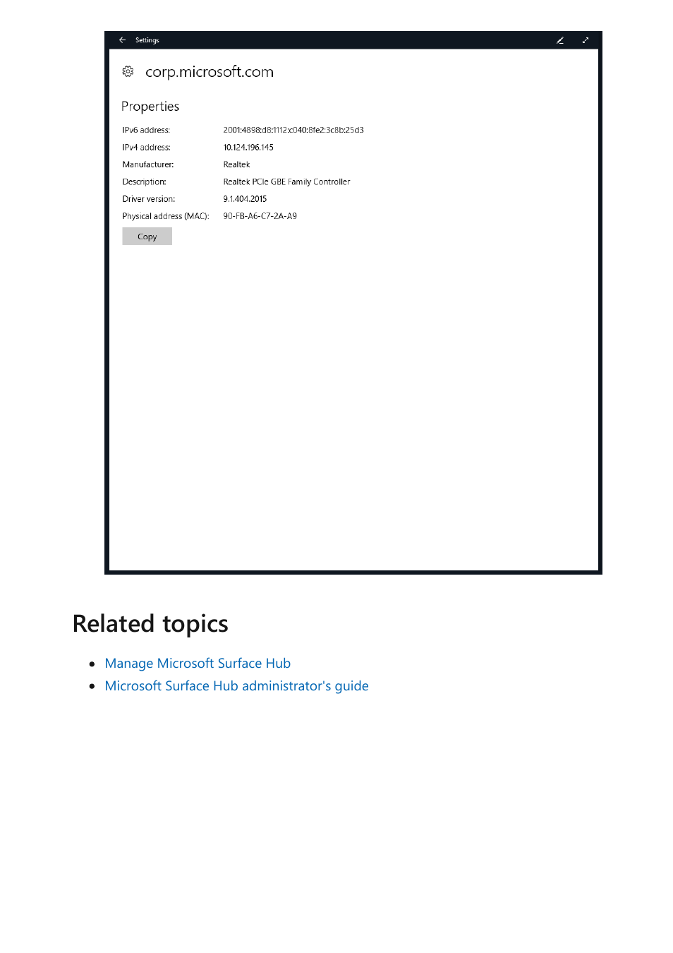 Related topics | Microsoft Surface Hub 2 SmCamera User Manual | Page 289 / 572