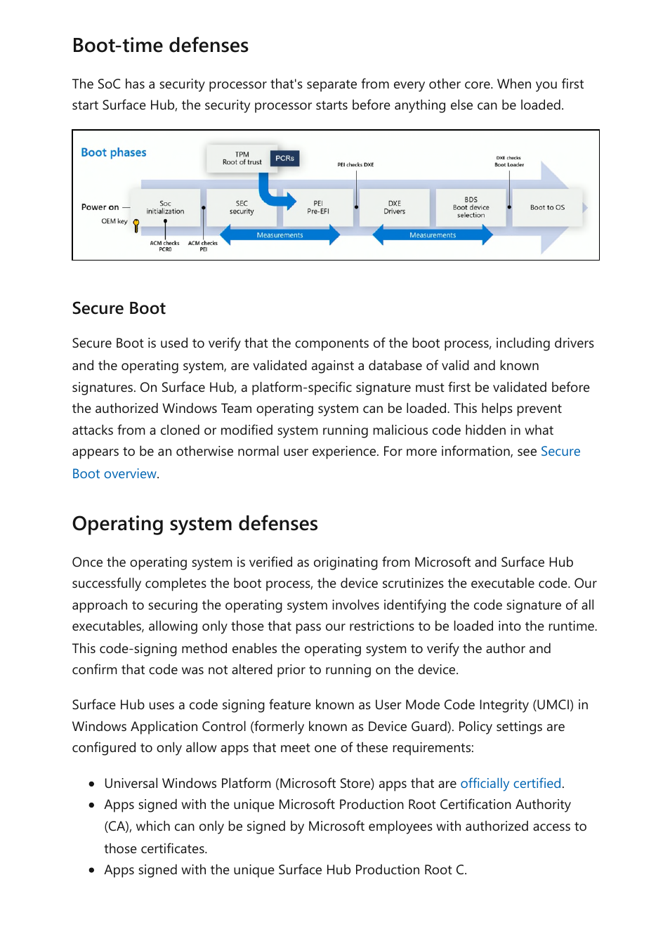 Boot-time defenses, Operating system defenses | Microsoft Surface Hub 2 SmCamera User Manual | Page 294 / 572
