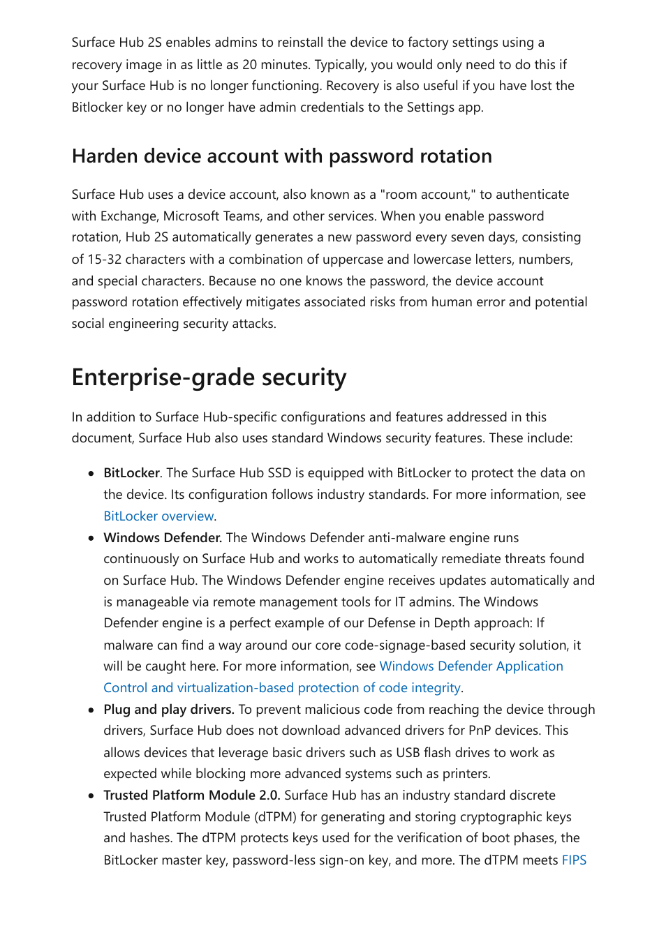 Enterprise-grade security, Harden device account with password rotation | Microsoft Surface Hub 2 SmCamera User Manual | Page 298 / 572
