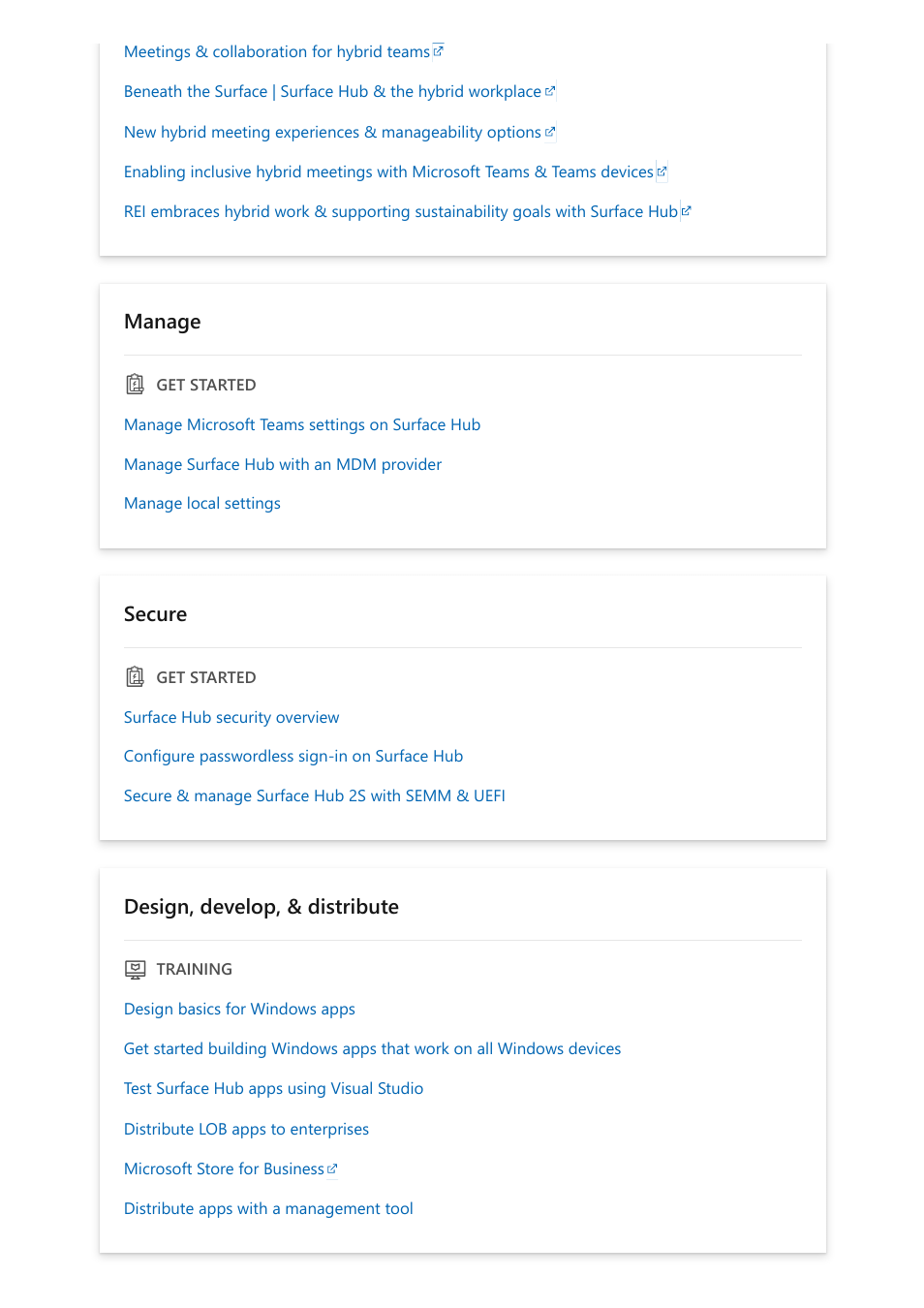Manage, Secure, Design, develop, & distribute | Microsoft Surface Hub 2 SmCamera User Manual | Page 3 / 572