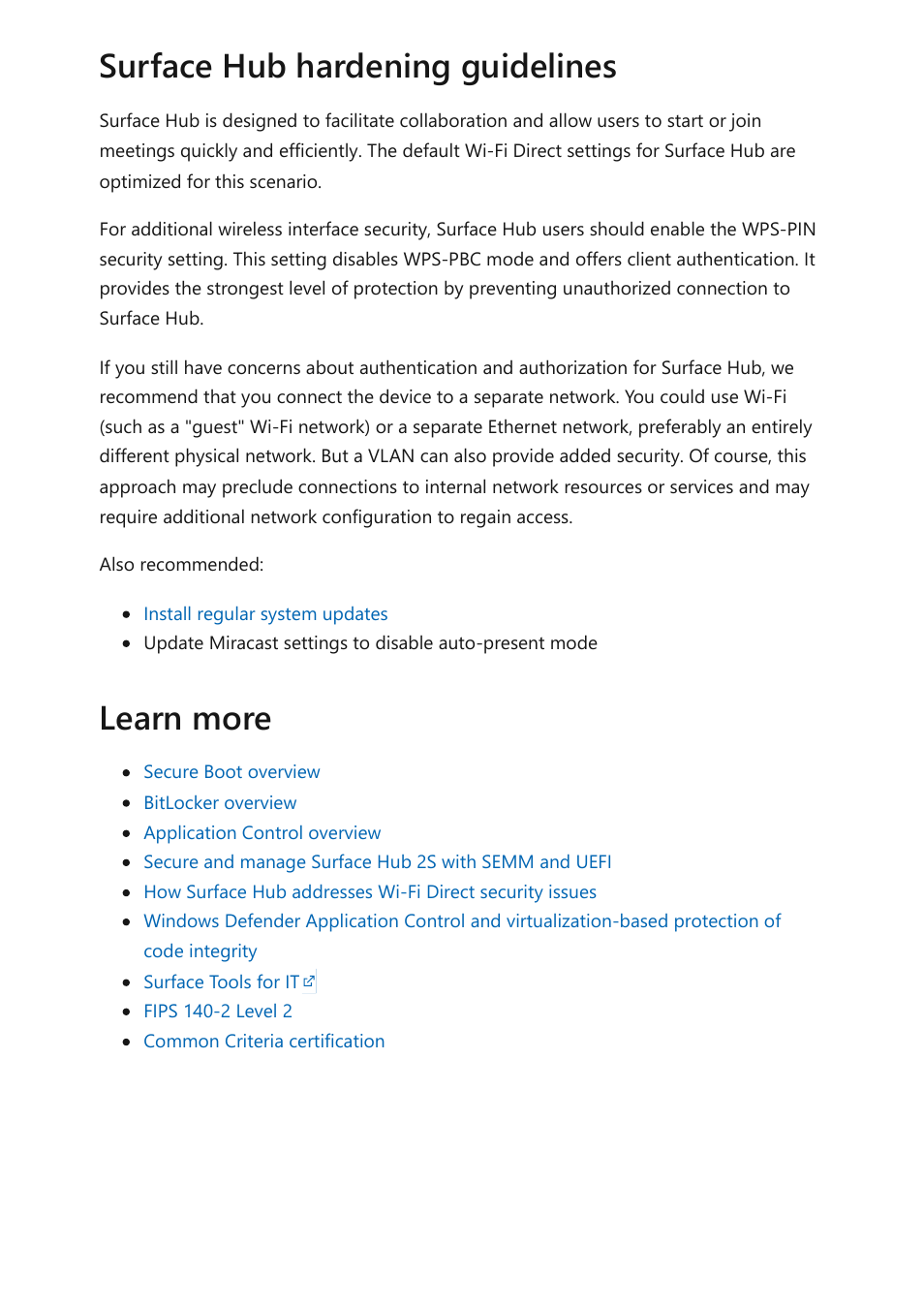 Surface hub hardening guidelines learn more | Microsoft Surface Hub 2 SmCamera User Manual | Page 304 / 572