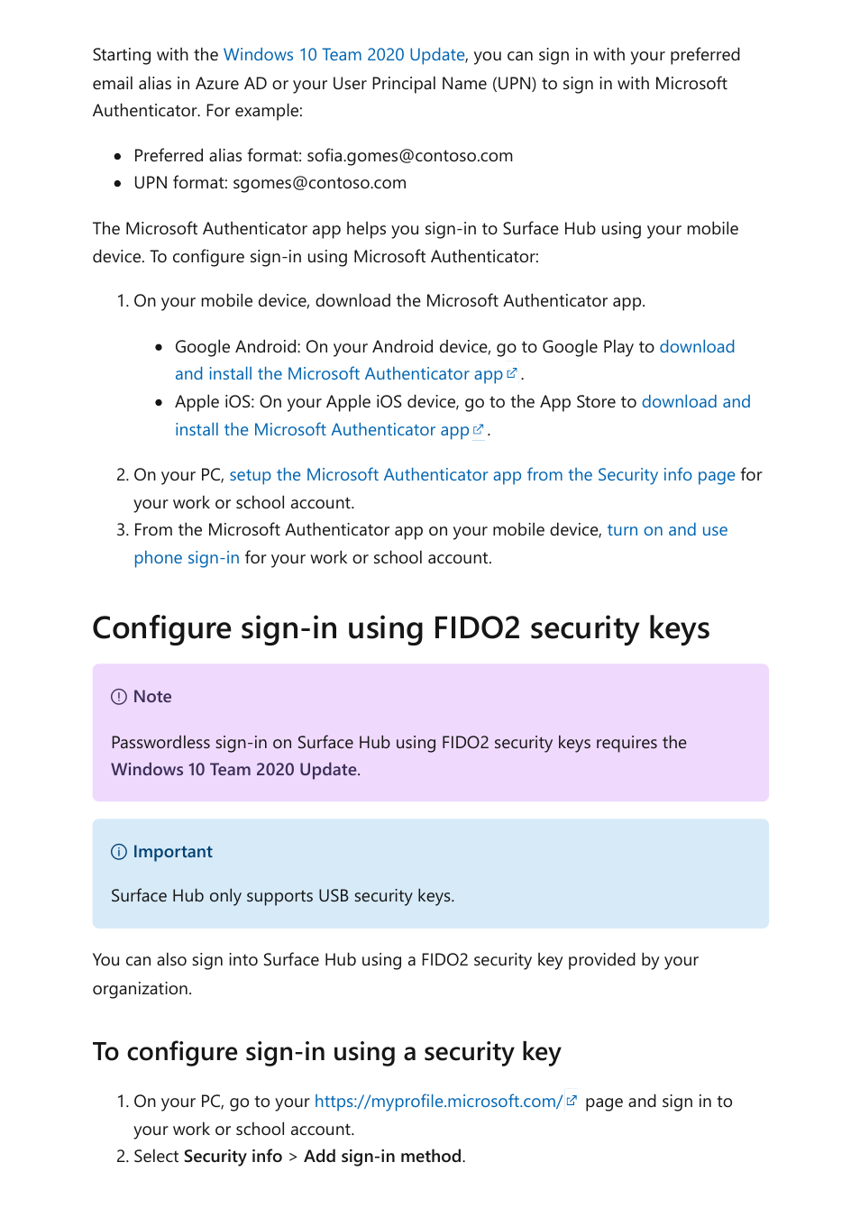 Configure sign-in using fido2 security keys | Microsoft Surface Hub 2 SmCamera User Manual | Page 308 / 572