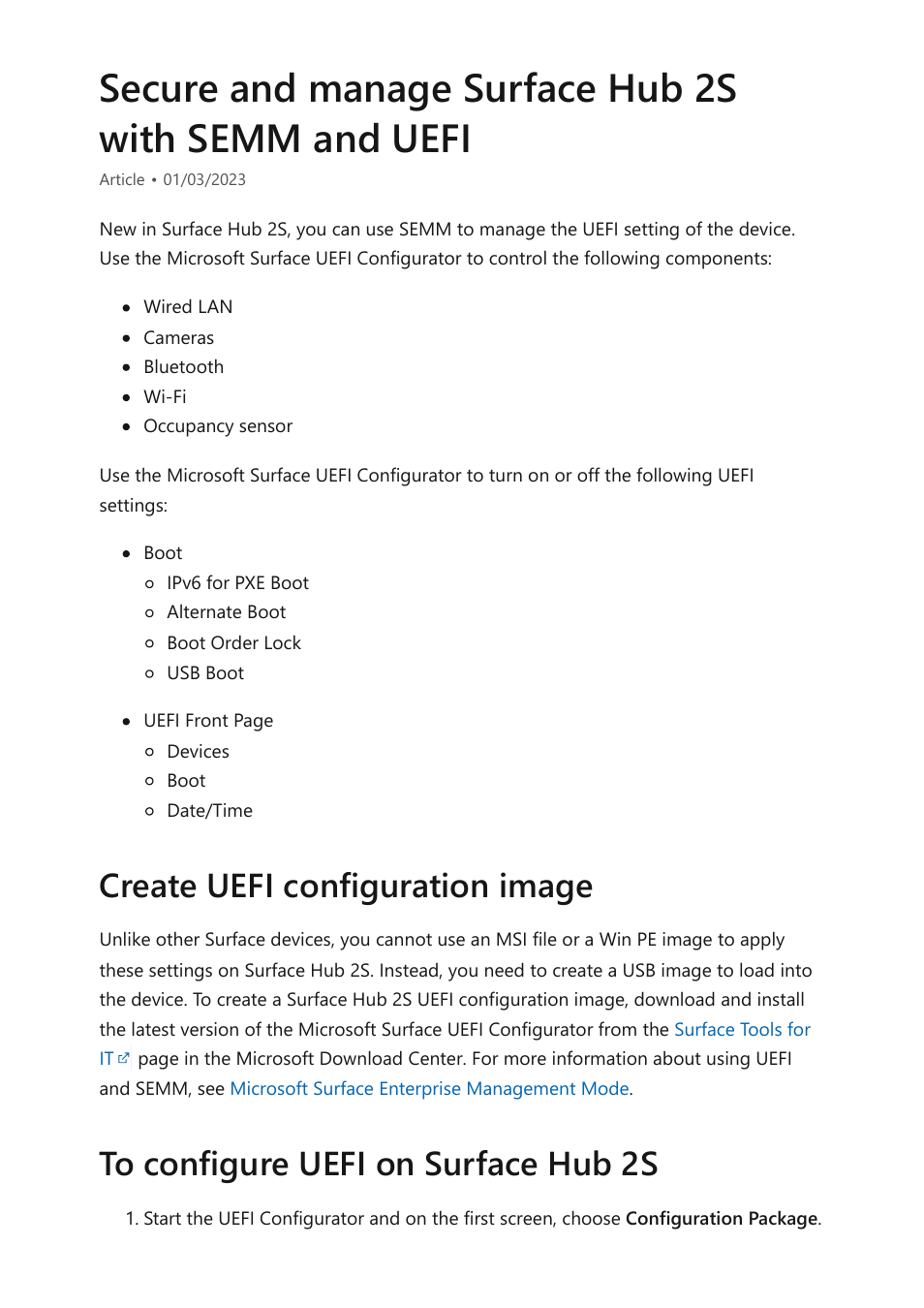 Secure with surface enterprise management, Secure & manage surface hub 2s with semm & uefi | Microsoft Surface Hub 2 SmCamera User Manual | Page 311 / 572