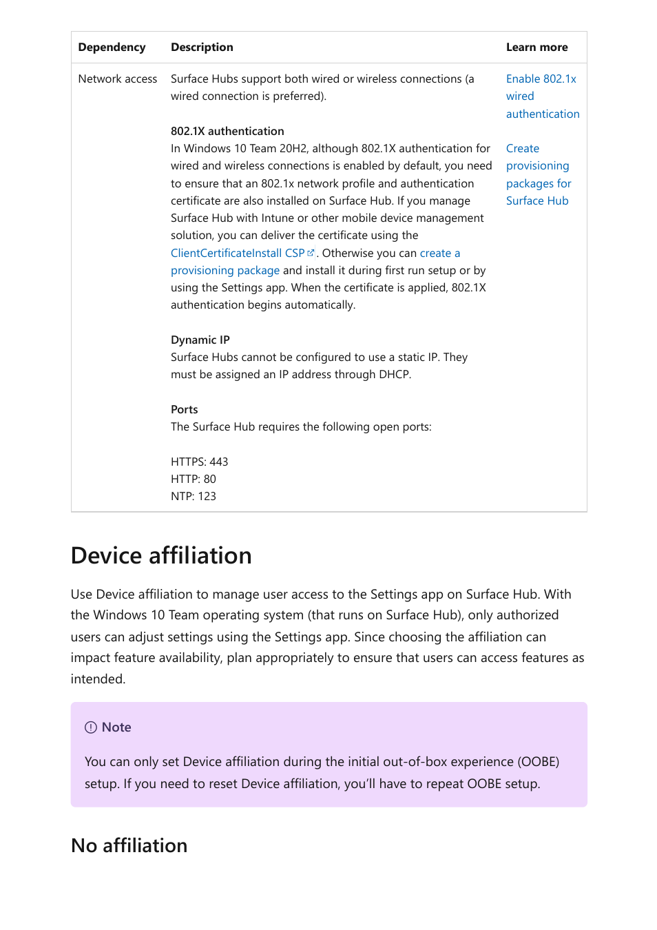 Device affiliation, No affiliation | Microsoft Surface Hub 2 SmCamera User Manual | Page 32 / 572