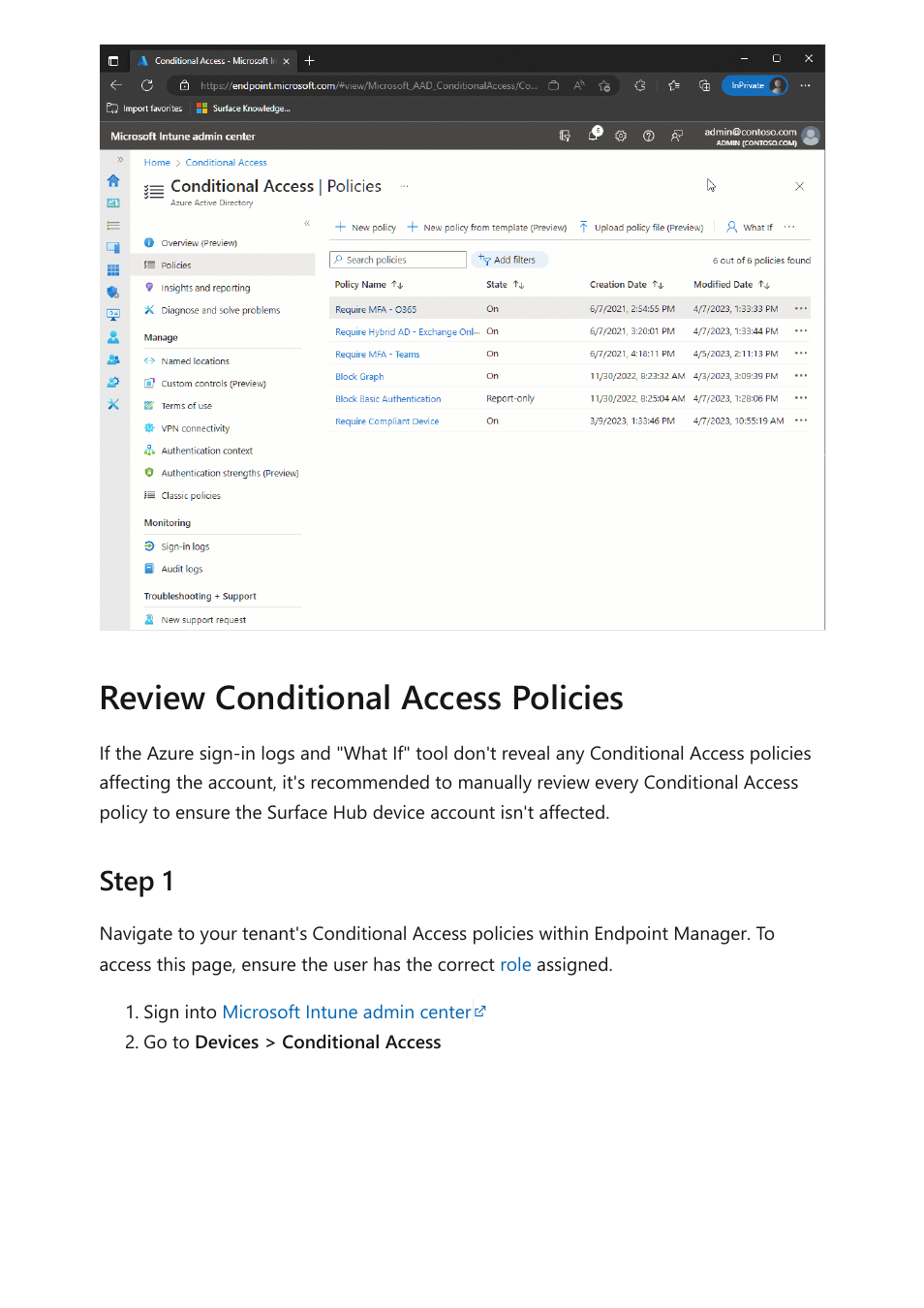 Review conditional access policies, Step 1 | Microsoft Surface Hub 2 SmCamera User Manual | Page 366 / 572