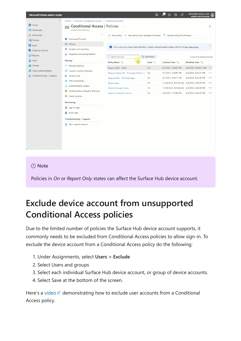 Exclude, The device account from unsupported, All surface hubs must be | Excluded | Microsoft Surface Hub 2 SmCamera User Manual | Page 368 / 572