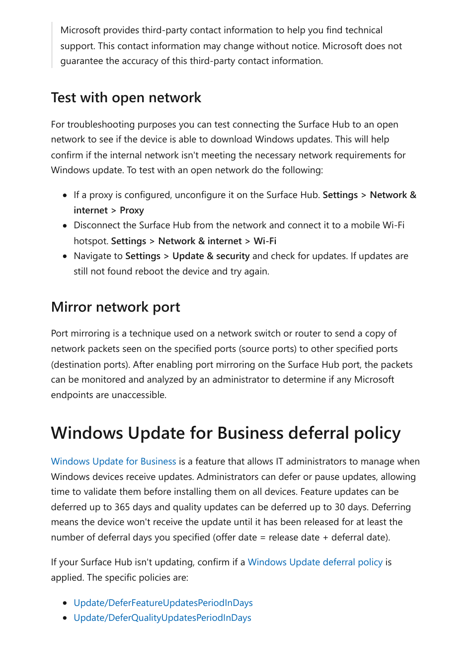 Windows update for business deferral policy, Test with open network mirror network port | Microsoft Surface Hub 2 SmCamera User Manual | Page 381 / 572