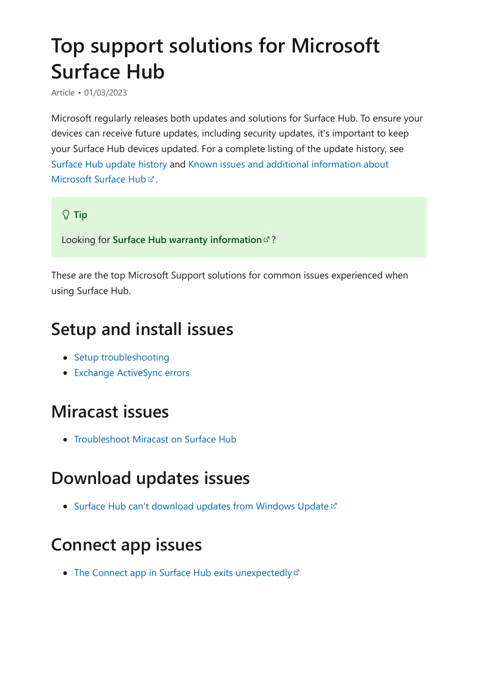 Top support solutions for surface hub, Surface hub support solutions, Top support solutions for microsoft surface hub | Microsoft Surface Hub 2 SmCamera User Manual | Page 402 / 572