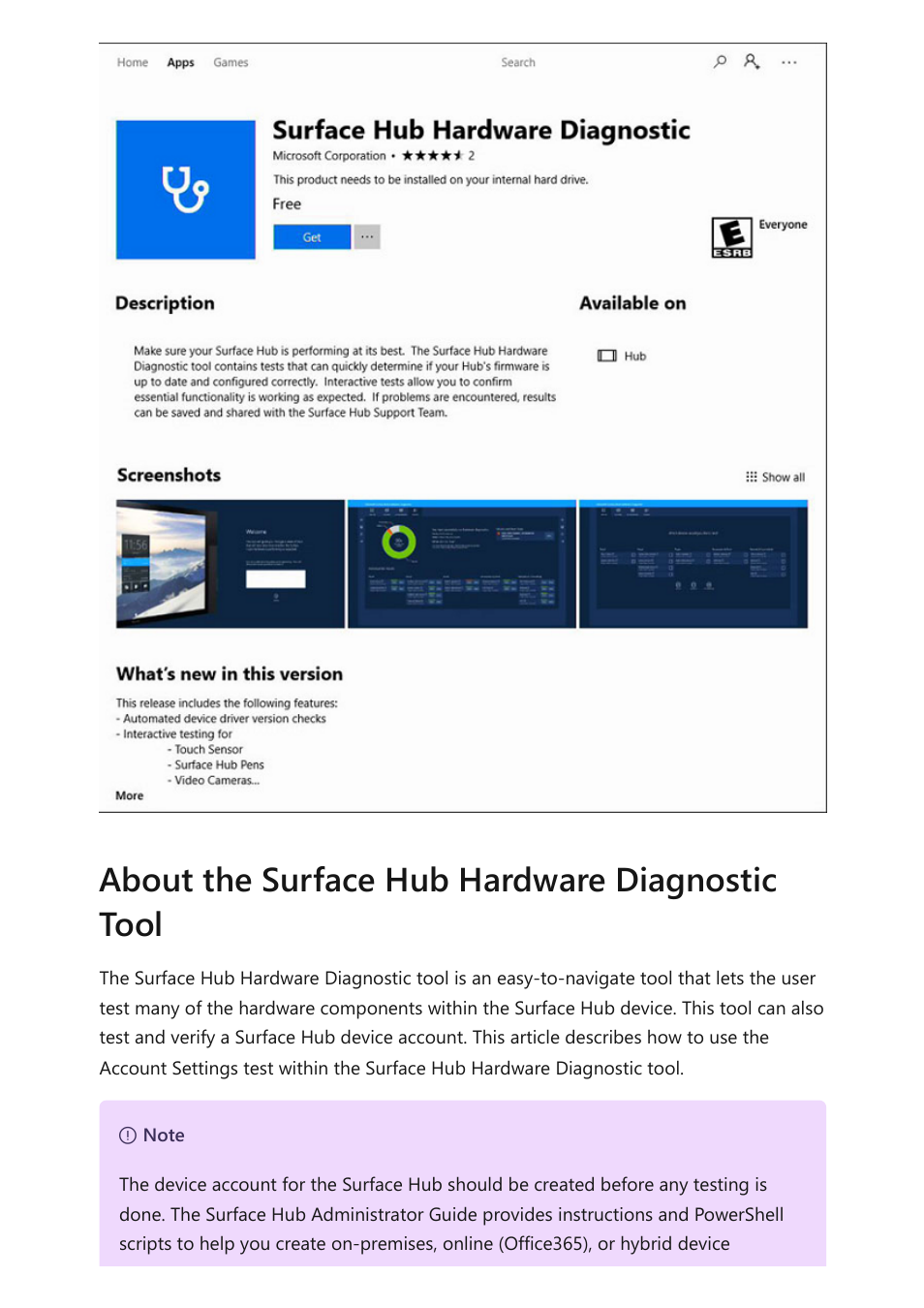About the surface hub hardware diagnostic tool | Microsoft Surface Hub 2 SmCamera User Manual | Page 45 / 572