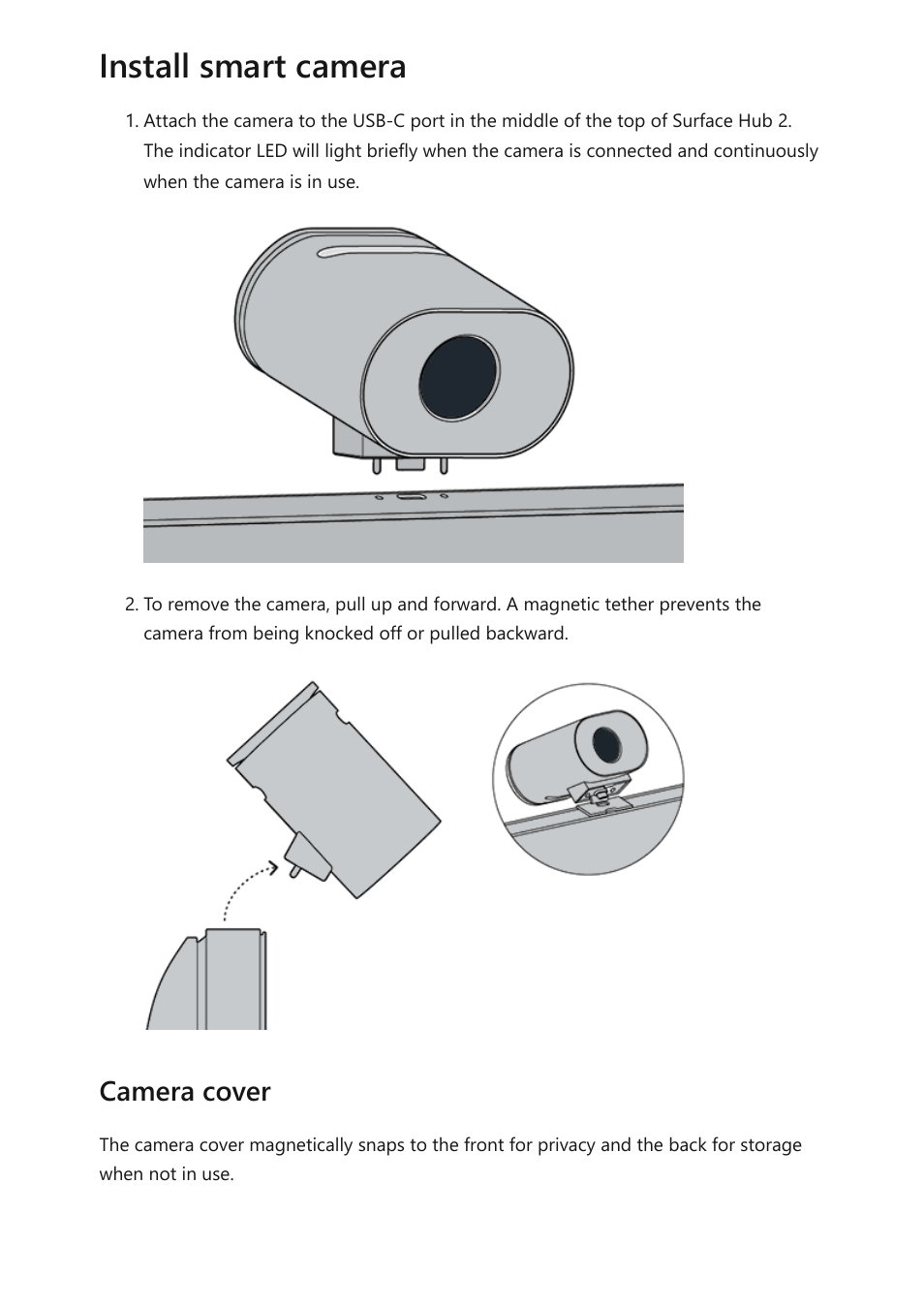 Install smart camera, Camera cover | Microsoft Surface Hub 2 SmCamera User Manual | Page 455 / 572