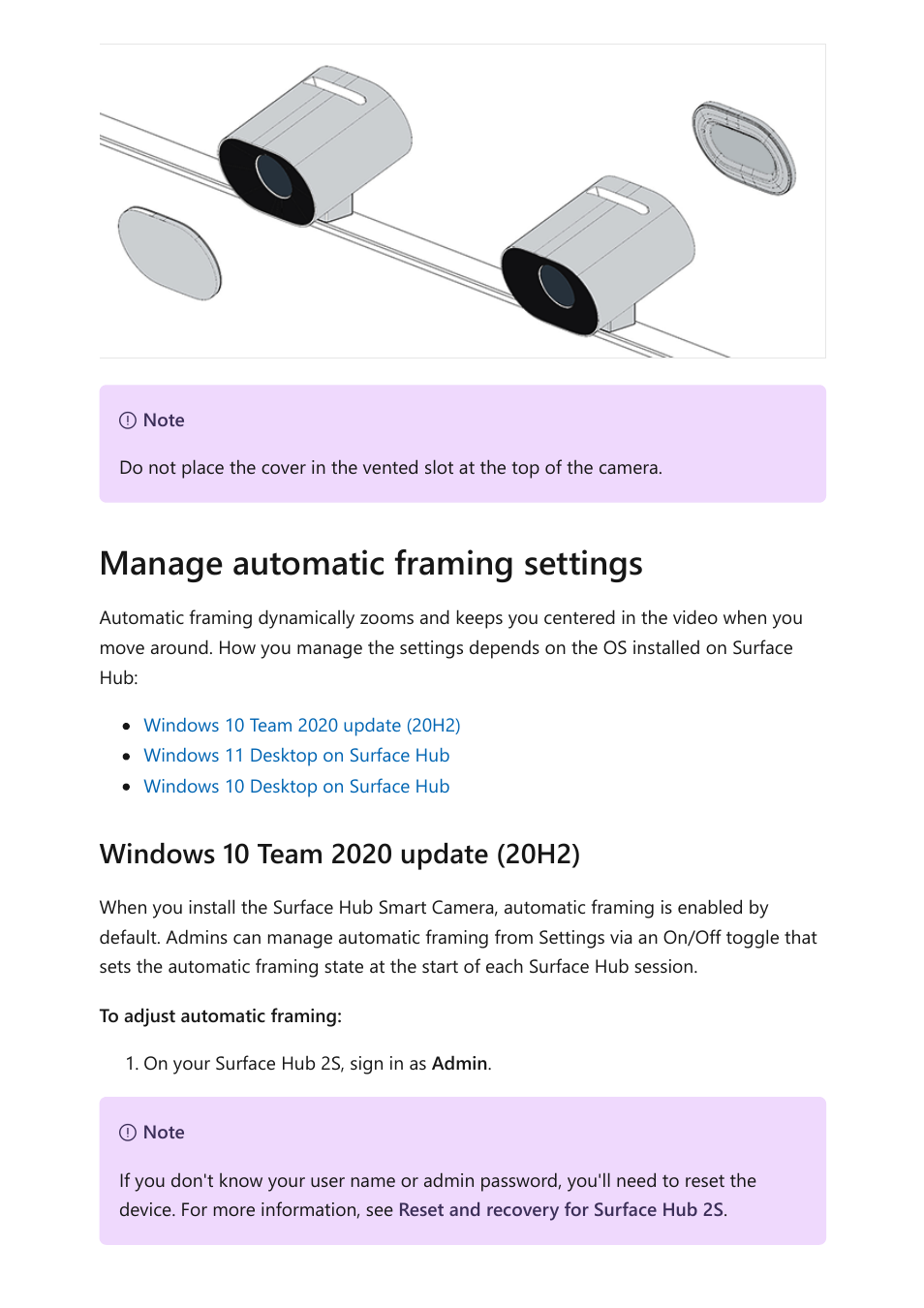 Manage automatic framing settings | Microsoft Surface Hub 2 SmCamera User Manual | Page 456 / 572