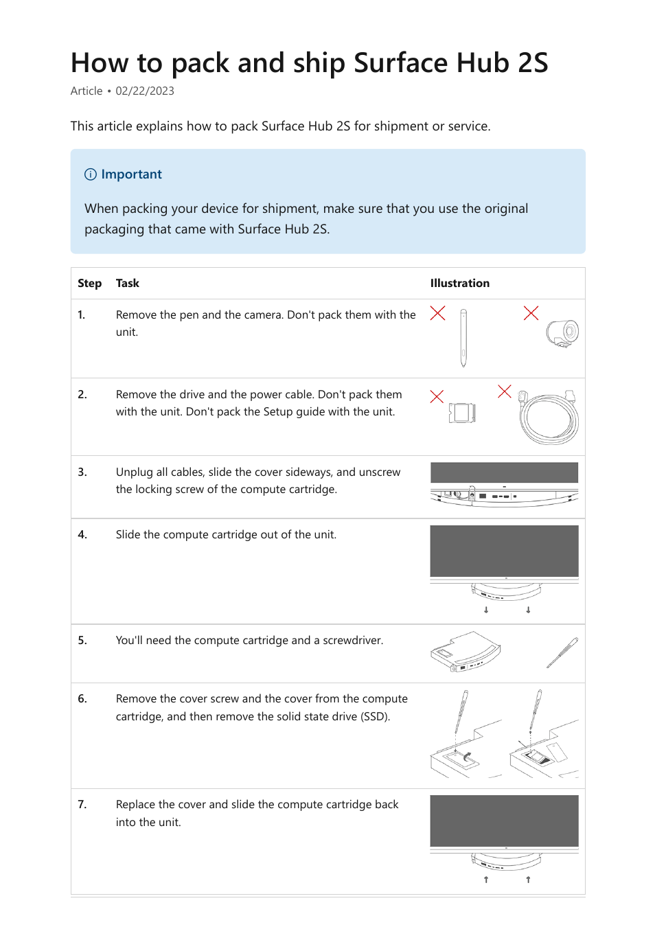 Pack & ship surface hub 2s for service, If you’re still unable to power on the device, try, Reseating the compute cartridge | How to pack and ship surface hub 2s | Microsoft Surface Hub 2 SmCamera User Manual | Page 481 / 572