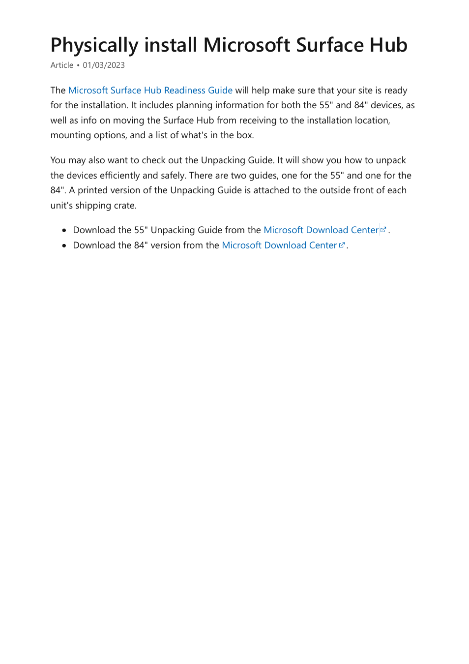Physically install surface hub v1, Physically install microsoft surface hub | Microsoft Surface Hub 2 SmCamera User Manual | Page 510 / 572
