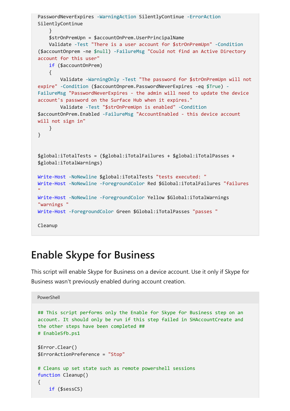 Enable skype for business (enablesfb.ps1), Enable skype for business | Microsoft Surface Hub 2 SmCamera User Manual | Page 541 / 572