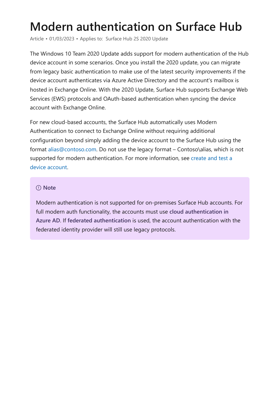 Modern authentication, Modern authentication on surface hub | Microsoft Surface Hub 2 SmCamera User Manual | Page 69 / 572