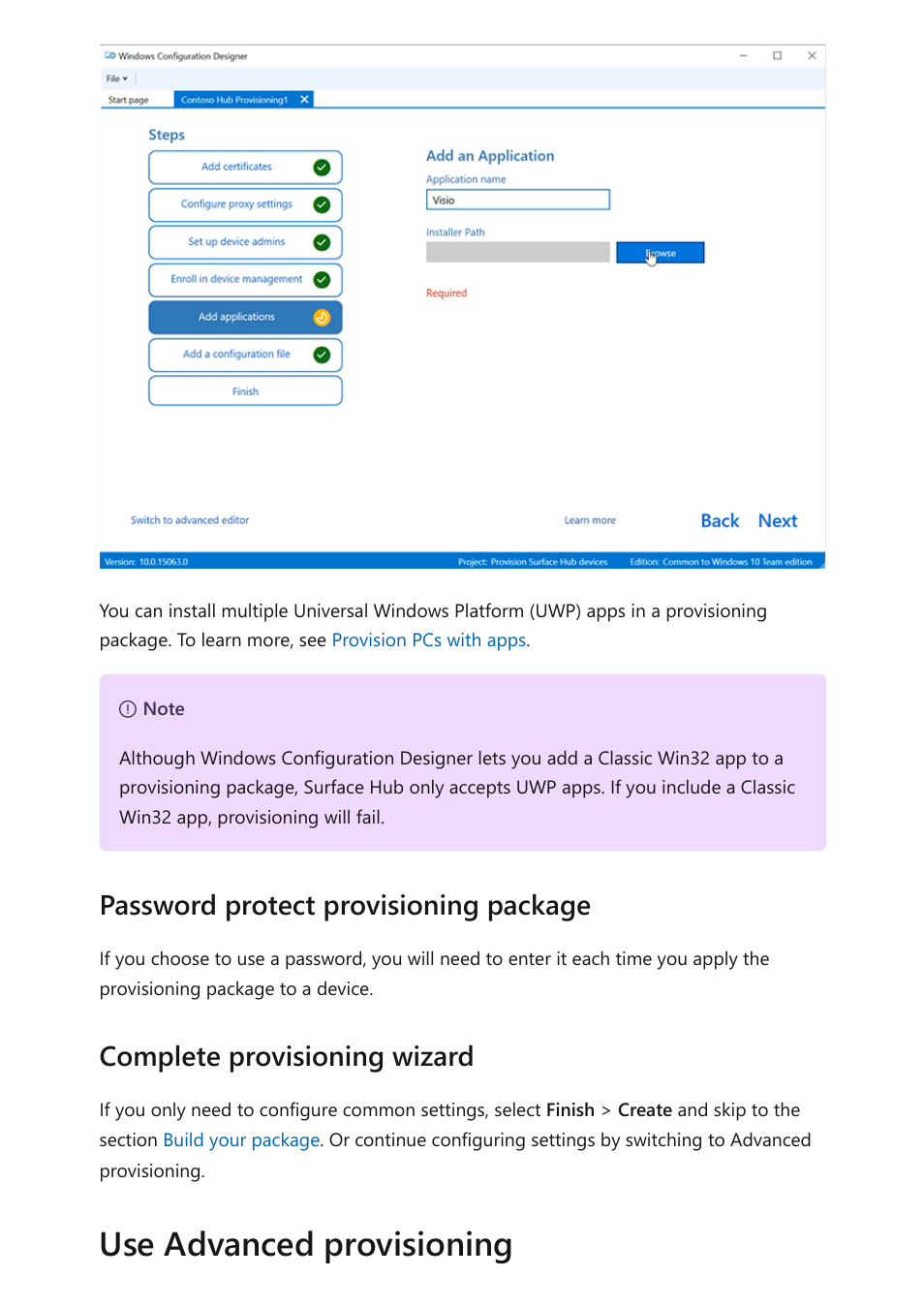 Advanced provisioning, Use advanced provisioning | Microsoft Surface Hub 2 SmCamera User Manual | Page 83 / 572