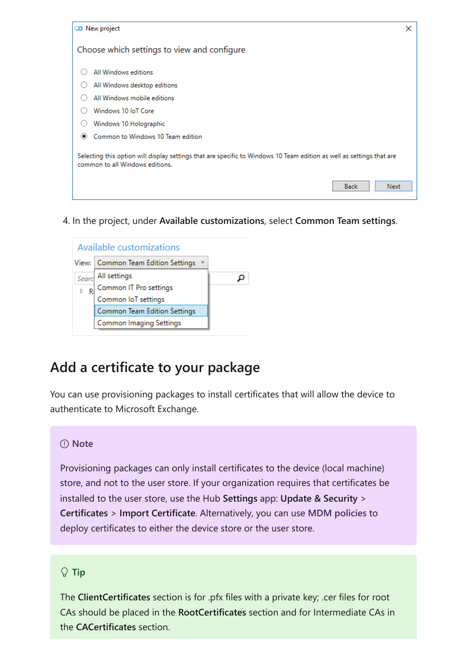 Add a certificate to your package | Microsoft Surface Hub 2 SmCamera User Manual | Page 85 / 572