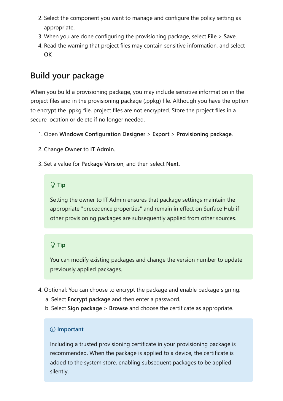 Build your package | Microsoft Surface Hub 2 SmCamera User Manual | Page 88 / 572