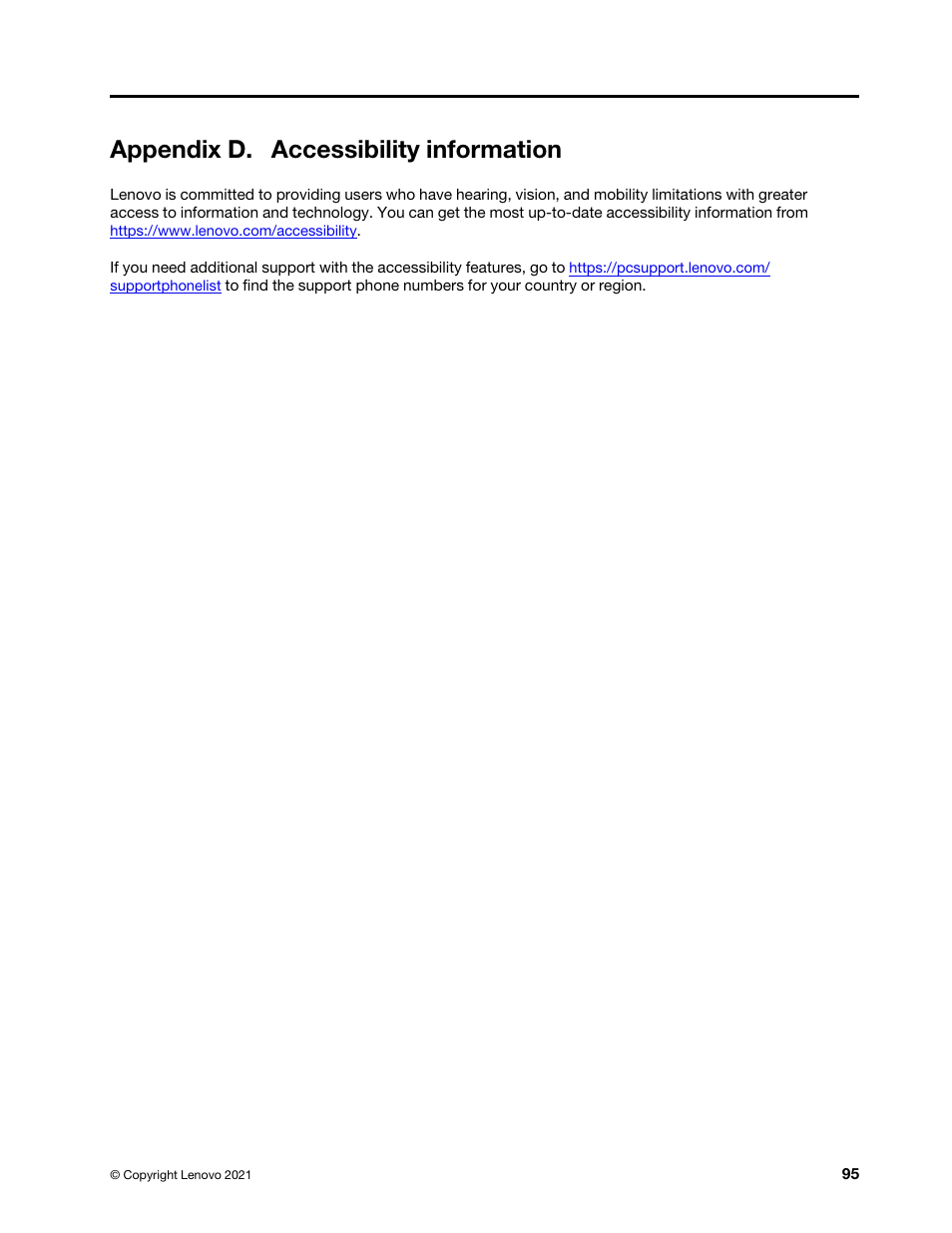 Appendix d. accessibility information | Lenovo ThinkSmCore and IP Controller Kit for Microsoft Teams Rooms User Manual | Page 101 / 106