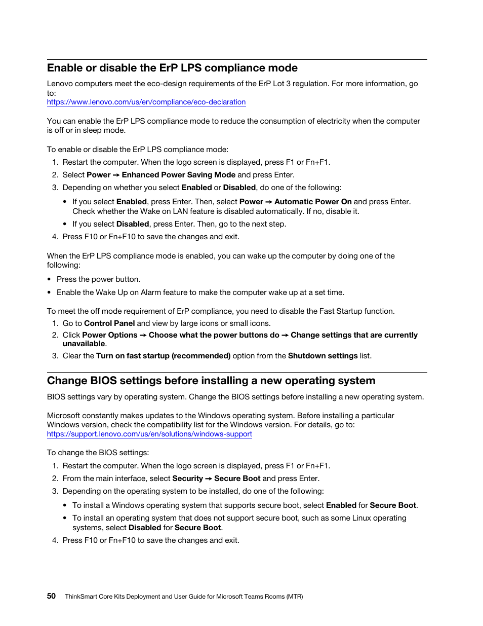 Enable or disable the erp lps compliance mode | Lenovo ThinkSmCore and IP Controller Kit for Microsoft Teams Rooms User Manual | Page 56 / 106