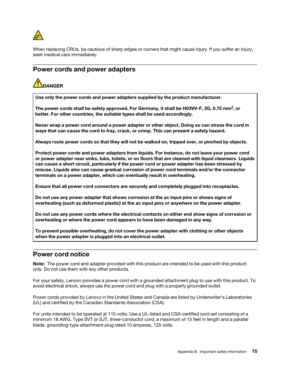 Power cords and power adapters, Power cord notice | Lenovo ThinkSmCore and IP Controller Kit for Microsoft Teams Rooms User Manual | Page 81 / 106