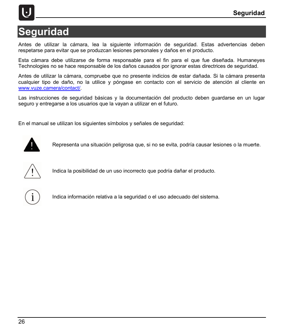 Seguridad | Vuze 4K 3D 360 Spherical VR Camera (Yellow) User Manual | Page 26 / 113