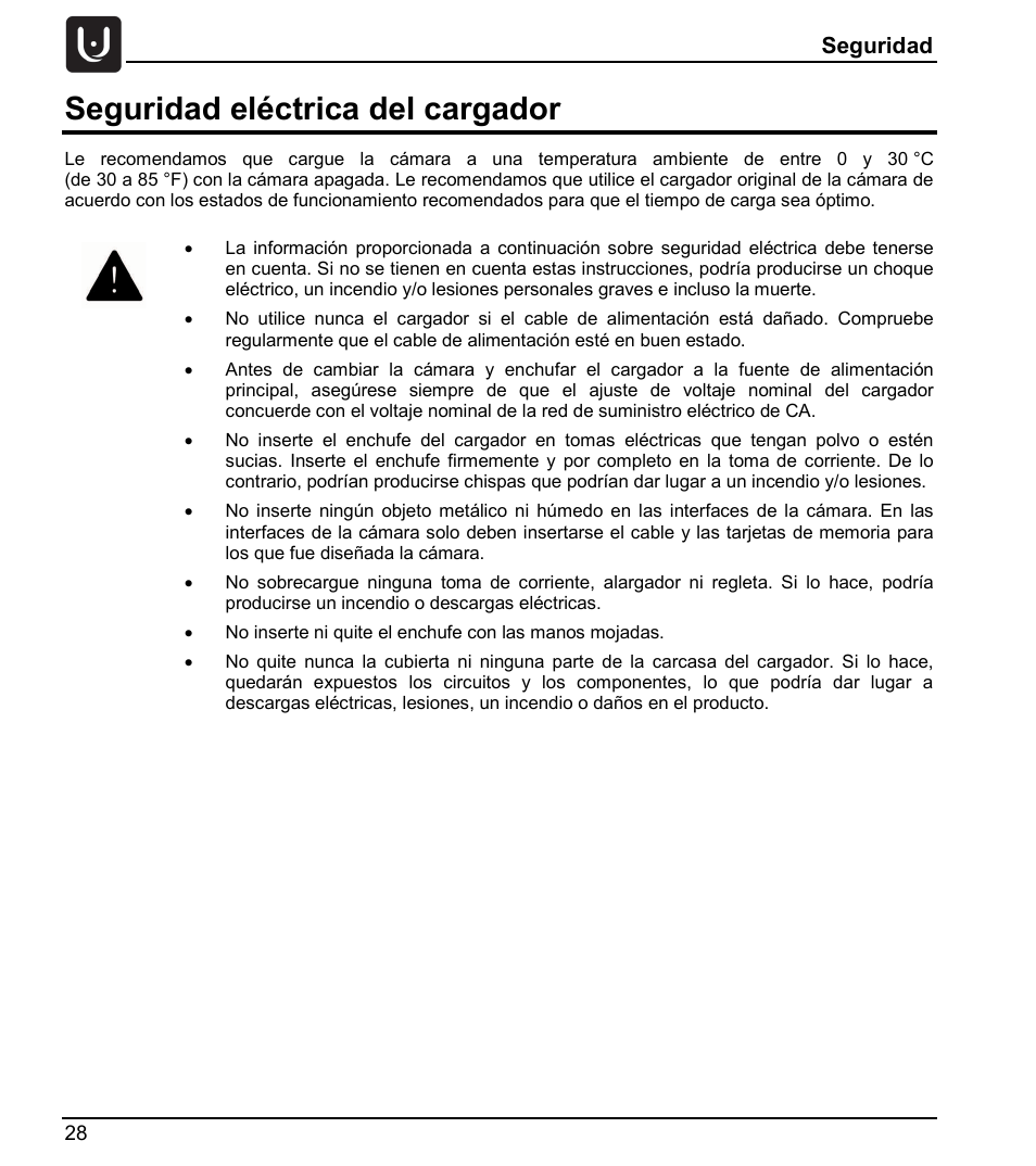 Seguridad eléctrica del cargador | Vuze 4K 3D 360 Spherical VR Camera (Yellow) User Manual | Page 28 / 113